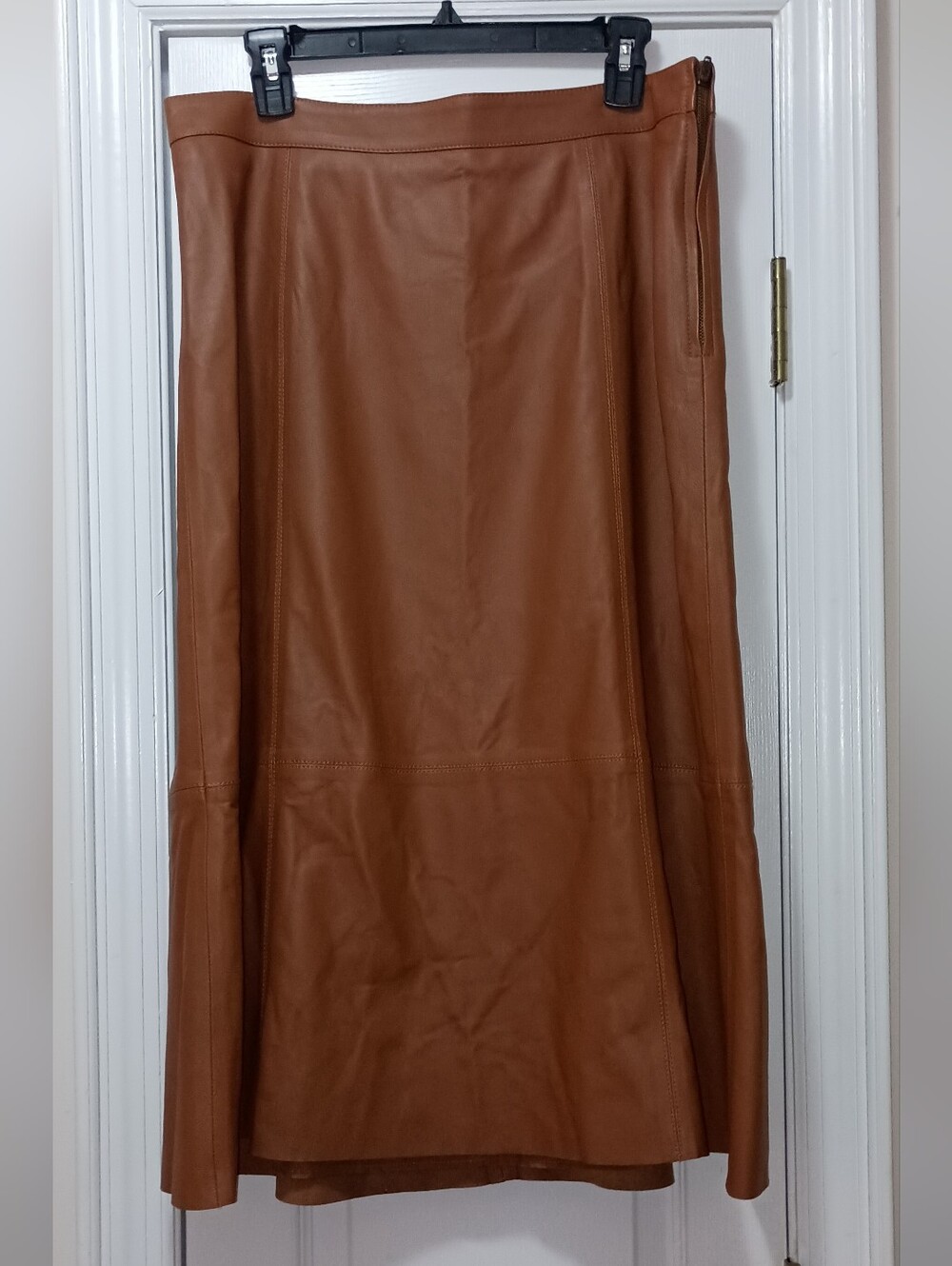 Talbots Cognac Brown Leather A-Line Skirt Size 12